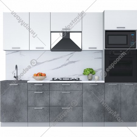 Готовая кухня «Интерлиния» Мила Лайт 2.5 ВТ, белый платинум/бетон портленд/белый гранит