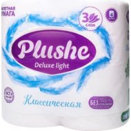 Бумага туалетная «Plushe» Deluxe Light, Классическая, 3 слоя, 4 рулона