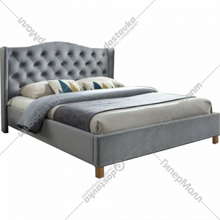 Кровать «Signal» Aspen, Velvet Bluvel 14, серый/дуб, 180х200 см