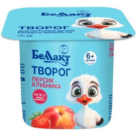 Творог детский Беллакт персик, клубника, 4%, 100 г