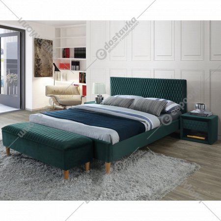 Кровать «Signal» Azurro, Velvet Bluvel 78, зеленый/дуб, 180х200 см