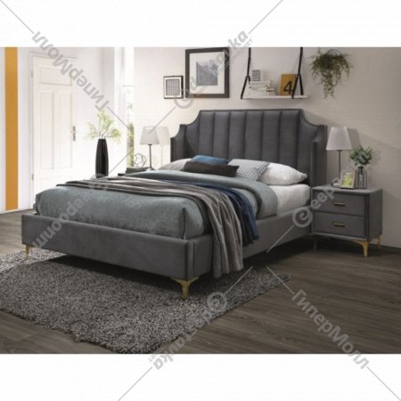 Кровать «Signal» Monako, Velvet, серый/золотой, 160х200 см
