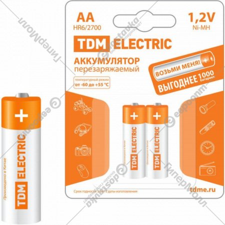 Аккумулятор «TDM Electric» AA-2700 mAh,Ni-MH, BP-2, 1 шт