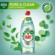 Средство для мытья посуды «Fairy» Pure&Clean мята и эвкалипт, 650 мл