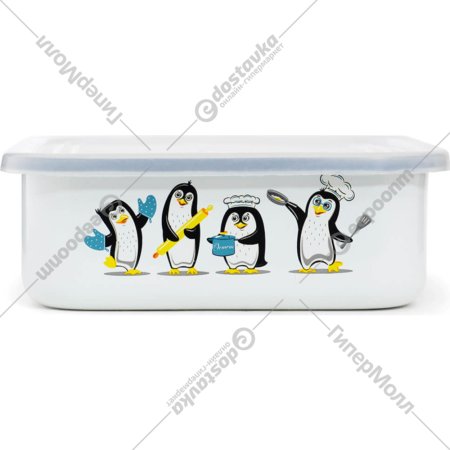 Лоток «Эстет» Пингвины, с пластиковой крышкой, 1 л