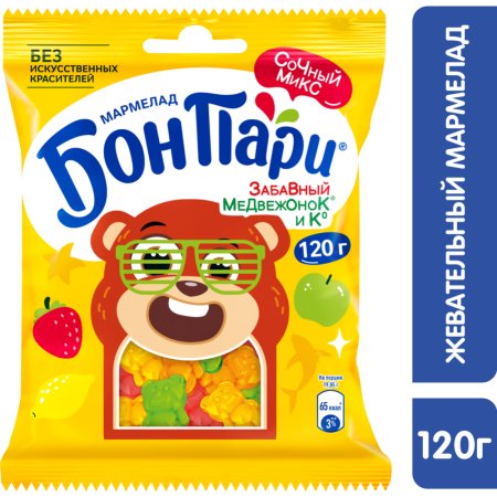 Мармелад жевательный «Бон Пари забавный медежонок» со вкусом фруктов, 120 г