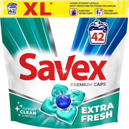 Жидкое средство для стирки в капсулах «Savex» Extra fresh, 42 шт