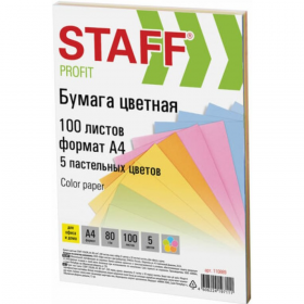 Набор цветной бумаги «Staff» 110889, А4, 80г/м2, 5 цветов, 100 л
