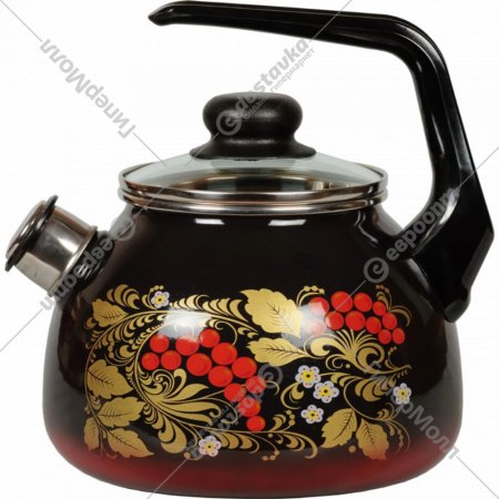 Чайник со свистком «Стальэмаль» Рябина, 4с210я, черный/красный, 2 л