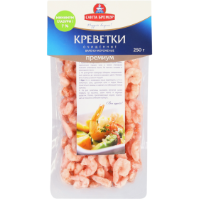 Кре­вет­ки «Санта Бре­мор» Пре­ми­ум, варено-мо­ро­же­ные, очи­щен­ные, 250 г